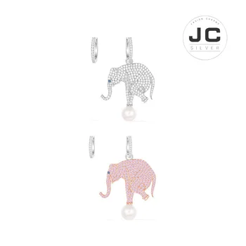 

New Fashion Charms Silver 925 Original Copy Jewelry,Asymmetric EQUILIBRE Pink Elephant Earrings With Pearls For Women With Logo