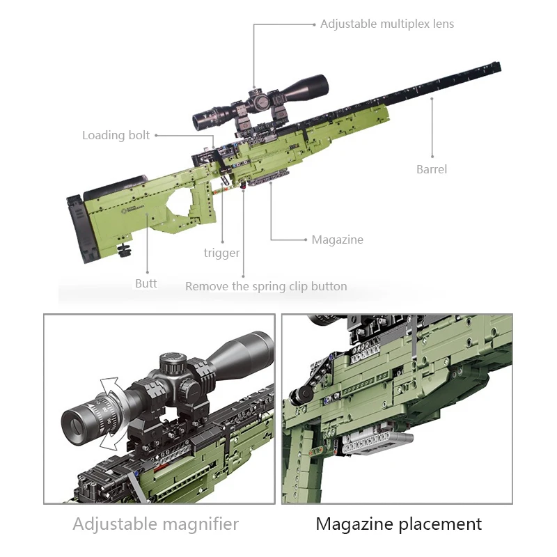 AWM Sniper Rifle Gun Model Building Blocks Technic Bricks PUBG Military SWAT