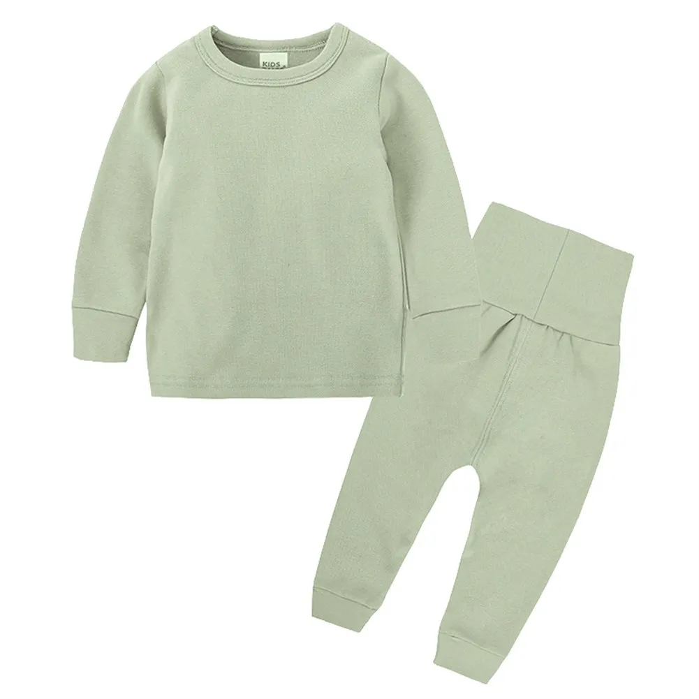 Зимние подштанники для маленьких мальчиков и девочек, комплект нижнего белья для мальчиков и девочек, хлопковая рубашка с длинными рукавами+ штаны, одежда пижамный комплект для малышей - Цвет: Зеленый