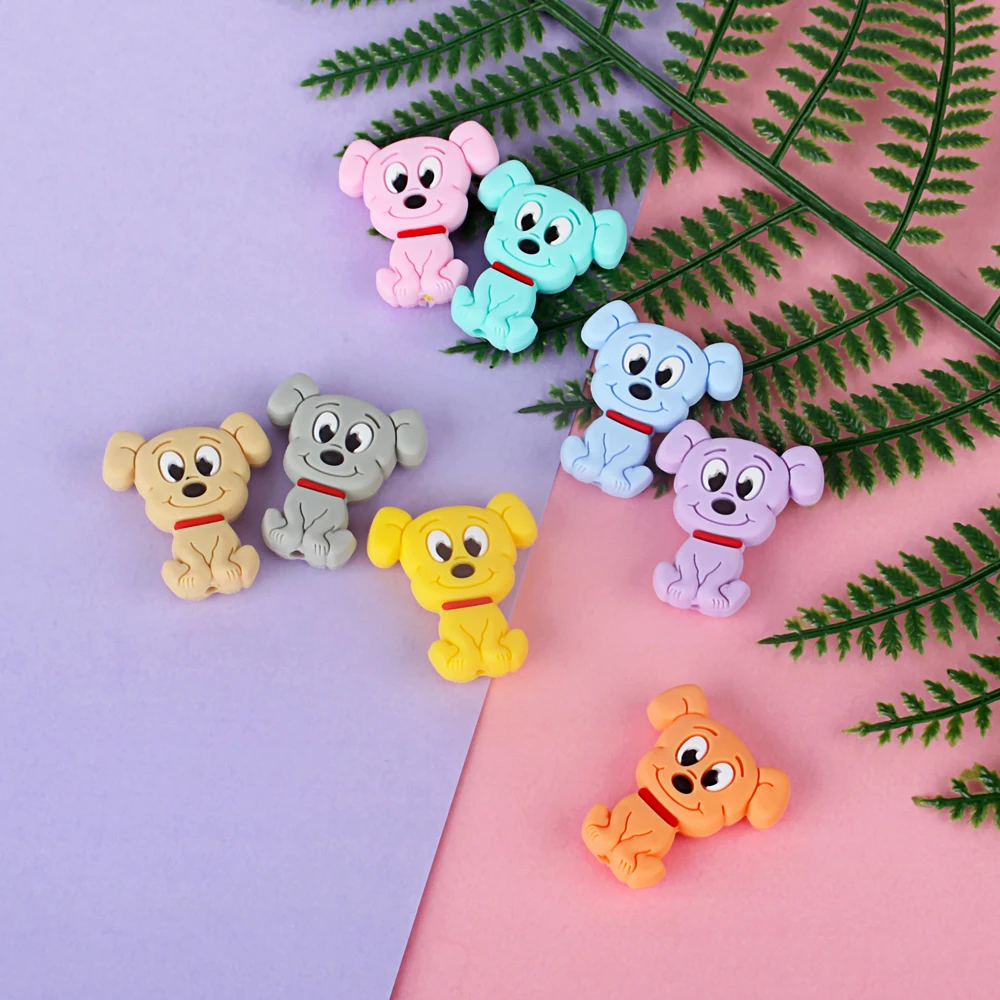 Keep&Grow 10pcs Mini Cartoon Dog Silicone Beads Food Grade Rodents Baby Teethers Bead DIY Teething Necklace Pendant Baby Product