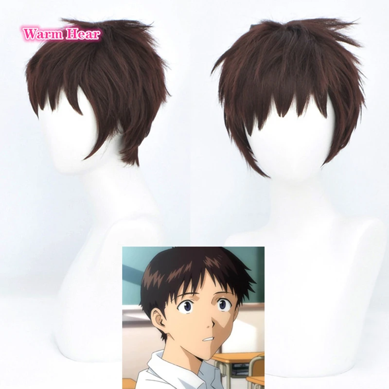 Anime Cosplay Wig Ikari wig Cosplay Wig Women Men Cute Short Brown Hair Shinji Wigs Ikari Hair + a wig cap anime cosplay