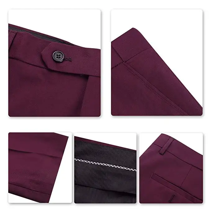 Бургундия Мужская Slim Fit 3 шт костюм одна кнопка Блейзер жилет под смокинг и брюки