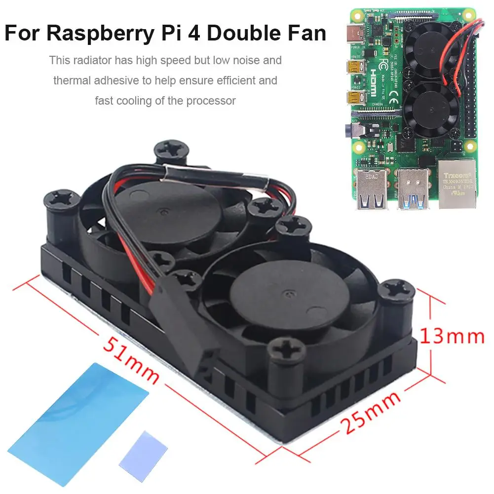 Двойной вентилятор охлаждения для Raspberry Pi 4 поколения радиатор C1949 5V 1200 МГц высокое Скорость низкая Шум для PD 5V с Термальность клей