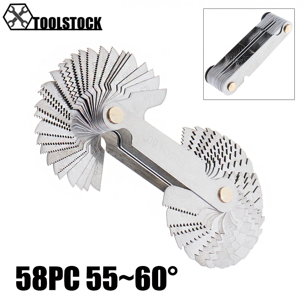 58 Blades Screw Thread Pitch Gauge 60° &55° Metric Imperial Tap Pitch Inspection 