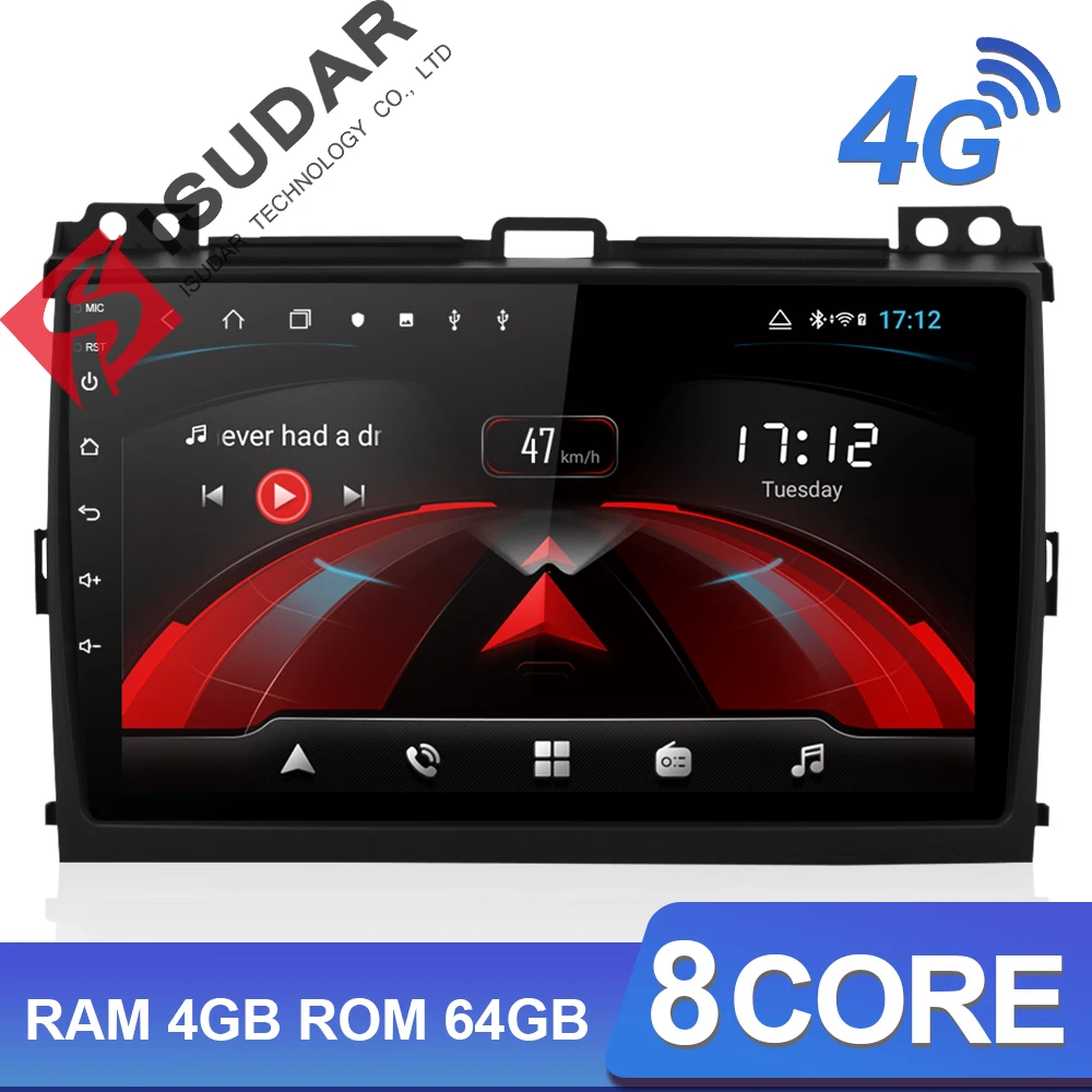 Продажа Isudar H53 4G Android 1 Din Авто Радио для Toyota Prado 120 2004 2009 Автомобильный мультимедийный font b gps b font 8 ядерный ram 4 Гб rom 64 Гб Камера DVR 4G
