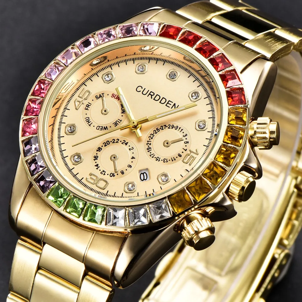 

Best Selling Stainless Steel Luxury Star Diamond Inlaid Rhinestone Men Fashion Colorful Analog Sport Quartz WristWatch Gift #D