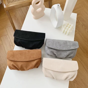 

2020 Solid Color Women Plicated Bags Female Nubuck Wrinkle Hobos Bag Zipper Cover Bag Ladies Small Crossbody Shoulder Bag