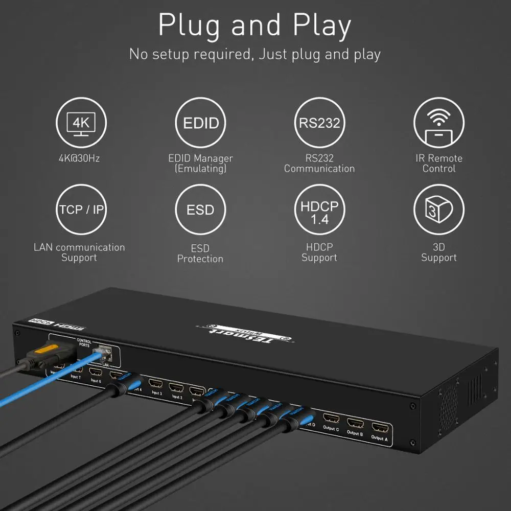 DHLFree Быстрая 4K2K Ultra HD HDMI Матрица 8 в 8 из Матрицы HDMI 8x8 с RS232/LAN 2 шт. 1U стойки уши 4 к Full HD1080P@ 60 Гц 3D