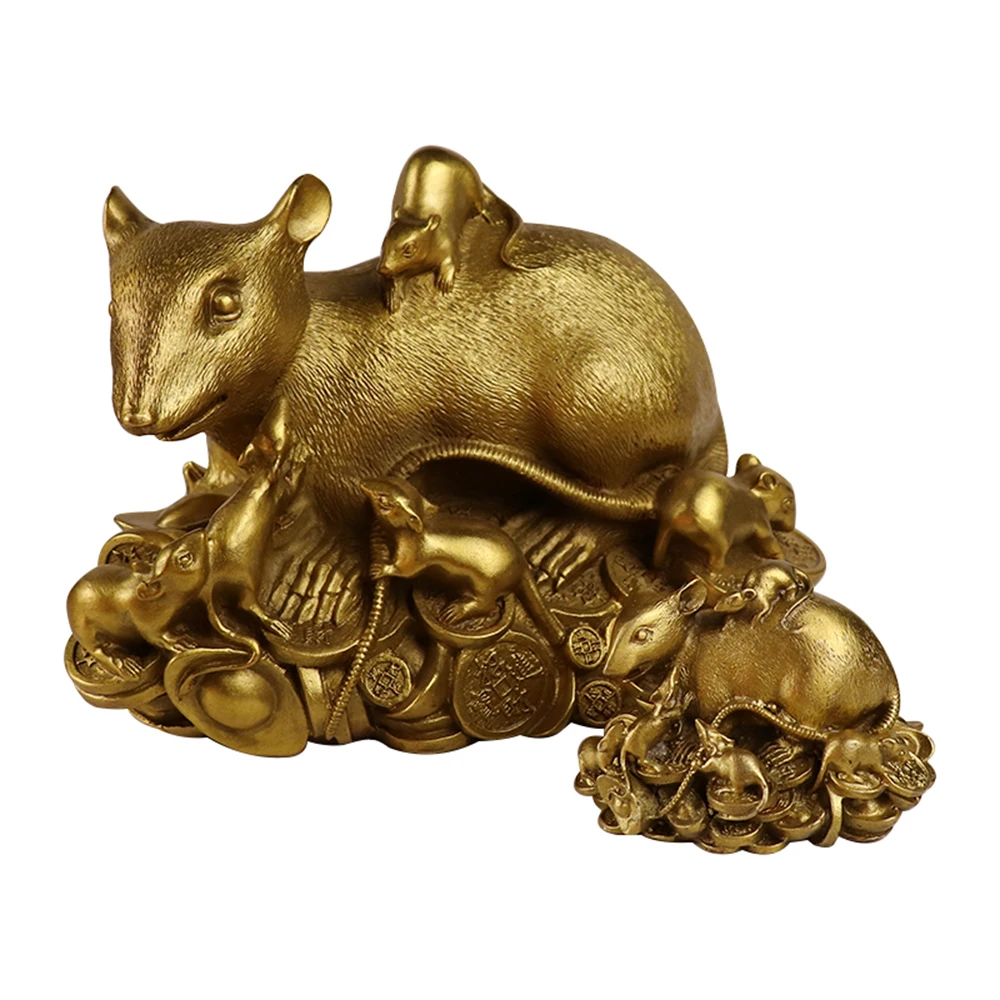 

Медная мышь фэн-шуй, золотые украшения для стола, в китайском стиле, латунные животные, крыса, декоративные статуэтки, украшения для дома