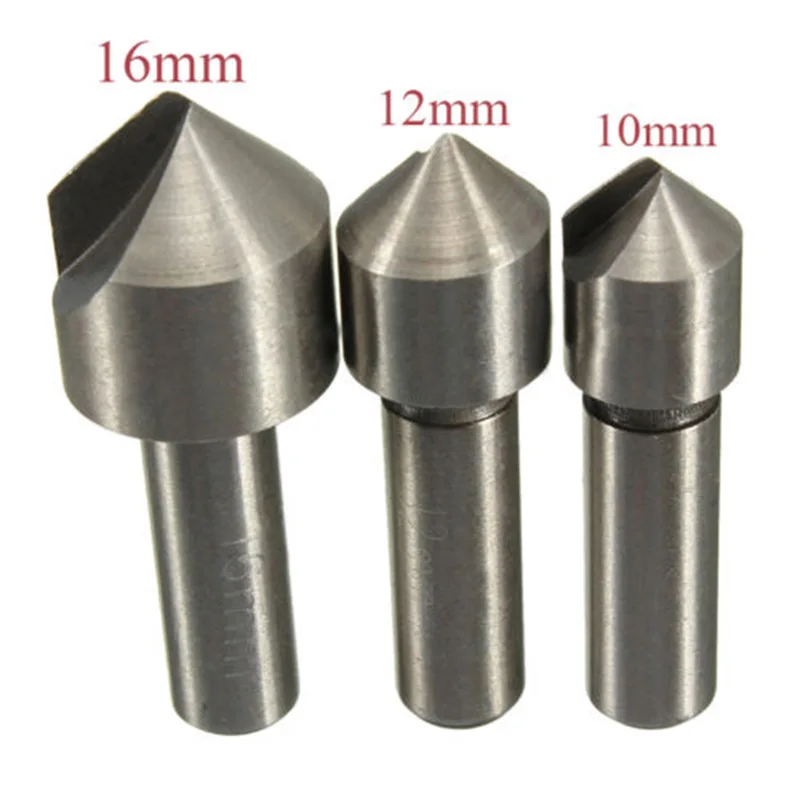 

3pcs 90° HSS Countersink Drill Bit Set Kit For Wood Steel Hard Metal 10+12+16mm High Quality High Speed Steel, High Hardness