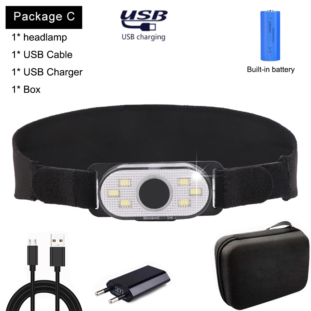 Package C Яркий красный/белый светильник COB светодиодный налобный фонарь USB Перезаряжаемый головной светильник супер головной светильник головной убор клипса Головной фонарь Использование встроенного аккумулятора - Испускаемый цвет: Package C