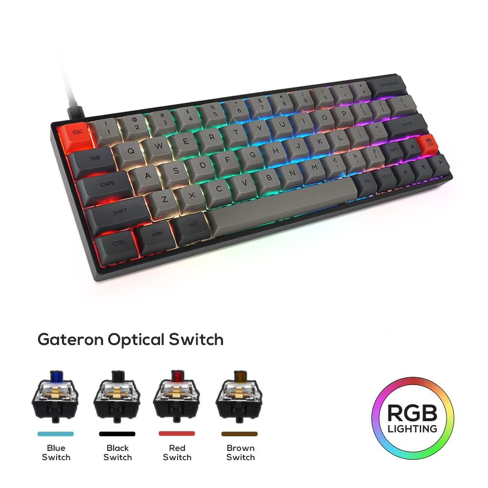 SK64 Mechanical Keyboard Gateron Optical Switch RGB Backlit 64 Keys Russian Gaming Waterproof for PC Laptop Gamer GK61