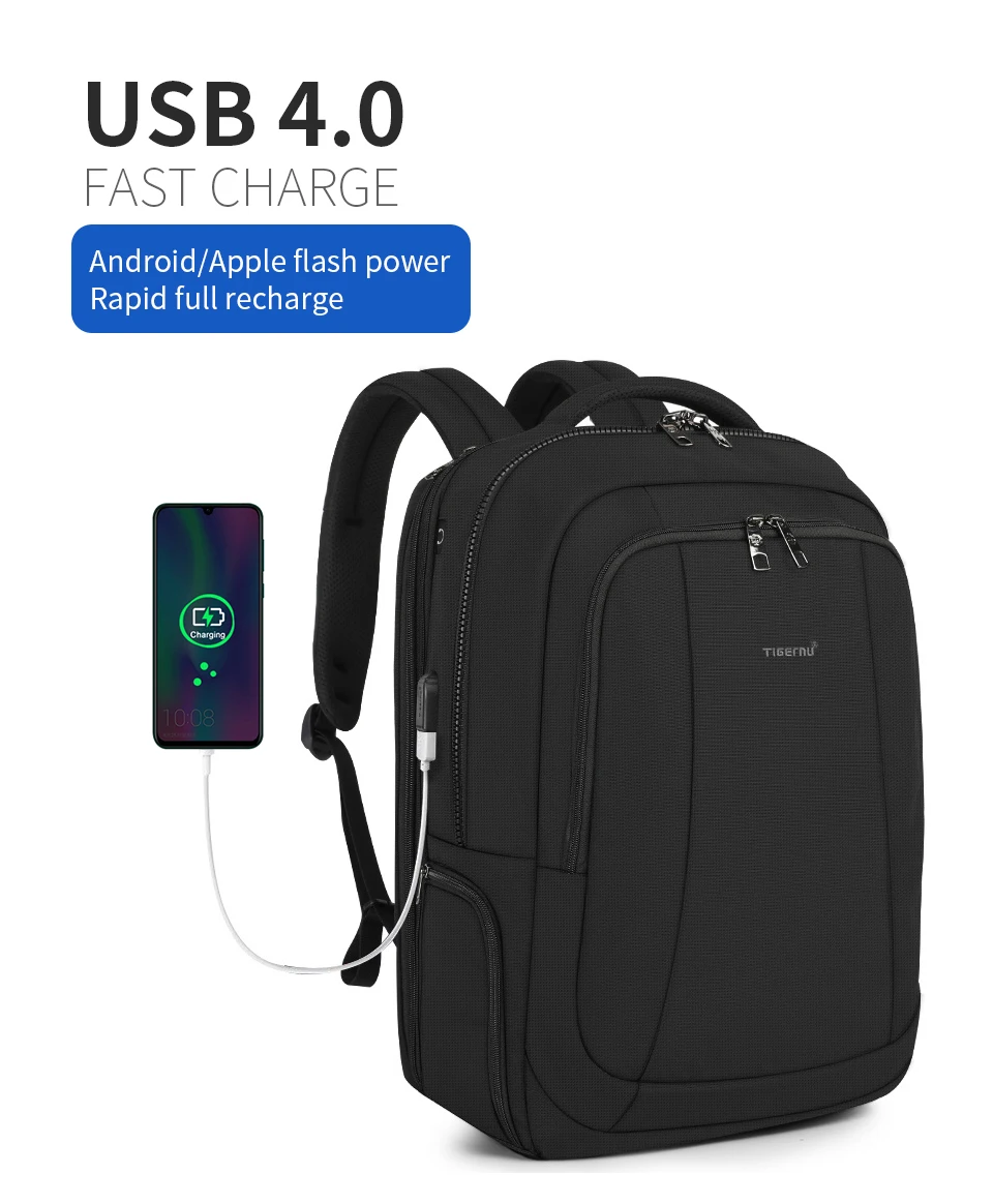 Tigernu мужчина Рюкзак подходит 17 дюймов Ноутбук USB Зарядка Рюкзак Мужской Рюкзак Anti Theft Mochila