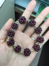  Natural Garnet Female Bracelet Round Loose Stone Bracelets Wine Red Gem Bead Charm Bracelet for Women Girl Fashion Party Jewelry 