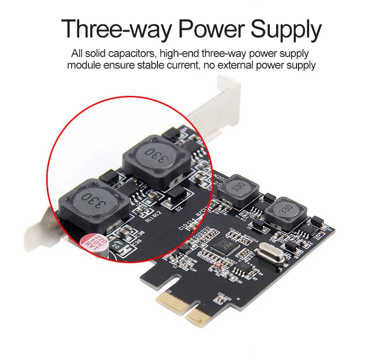 Утхай T18 2-портовый PCI-E на USB3.0 карты расширения супер Питание адаптер через чип без какого-либо внешнего соединения твердотельными конденсаторами или