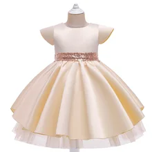 Elegant Christmas Formal Champagne Dress Princess Dresses Open Back Satin Evening Kids Party For Girl Children Clothing