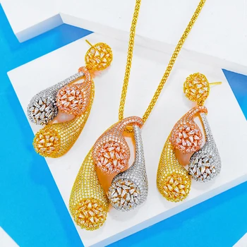 

GODKI Luxury Special Shape Super Copper AAA Cubic Zirconia Pendant NECKLACE EARRINGS For Dubai Women High Quality Jewelry