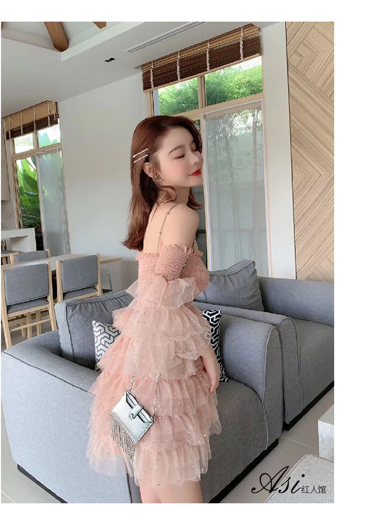Женские тюбики топ кружева сетки платья Vestidos осень новая обтягивающая, с открытыми плечами деревянные ушки торт розовое платье Прямая поставка