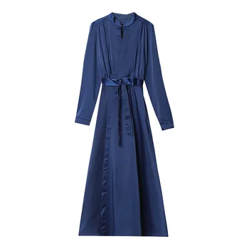 

Autumn Women's Korean-style Fashion Elegant Half-Turtle-Neck Slim Fit Slimming High-waisted over-the-Knee Mid-length A- line Dre