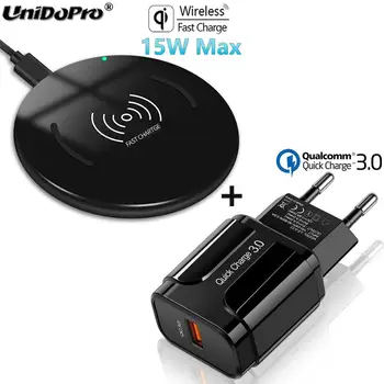 

Qi 15W Fast Wireless Charger Pad with QC 3.0 EU AC Adapter for Sharp Aquos R3 SH-04L 808SH SHV44 / S3 128GB chargeur sans fil