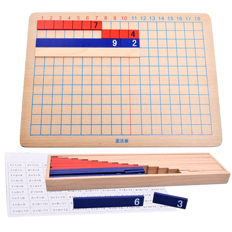 

Kids Toys Montessori Mathematics Teaching Materials Early Educational Wooden Colorful Addition Subtraction Board Mini Family Set