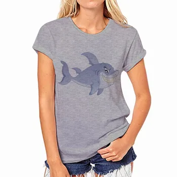 

2020 Korean Kawaii Style Shark Print Schoolgirl Tshirt Summer Ulzzang Harajuku Casual Women Short Sleeve Tops Tumblr