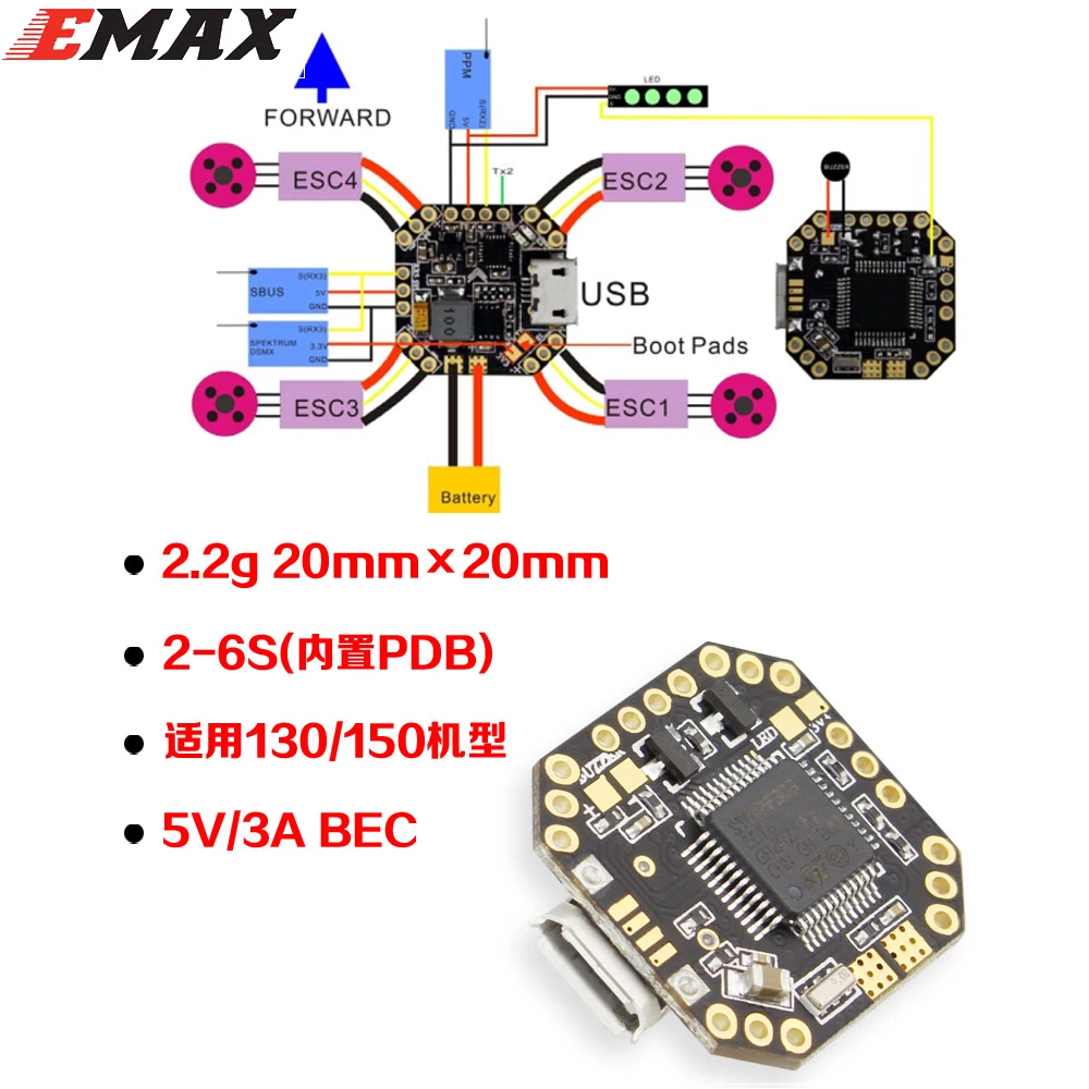 

1pcs Emax Micro F3 Femto Flight Controller STM32F303 MPU9250 for RC Racing 130-250 QAV210 QAV180 Quadcopter FPV