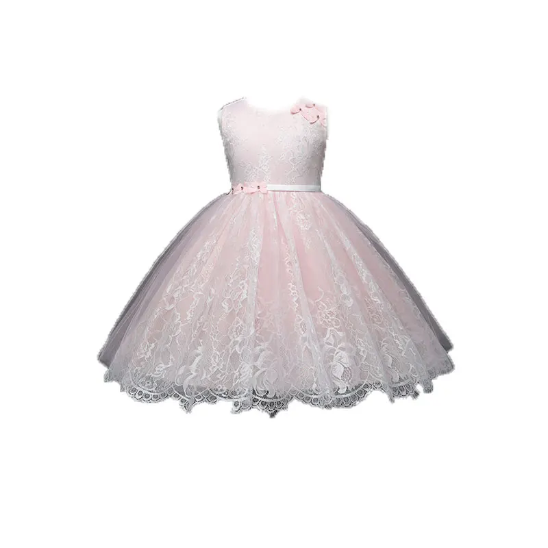 

AmzBarley Girl Ball Gown Dress Wedding Ring Bearer Lace Bow Princess Dresses Round Neck Sleeveless Applique