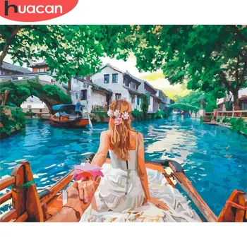 

HUACAN Painting By Number Girl Drawing On Canvas HandPainted Painting Art Gift DIY Pictures By Number Scenery Kits Home Decor