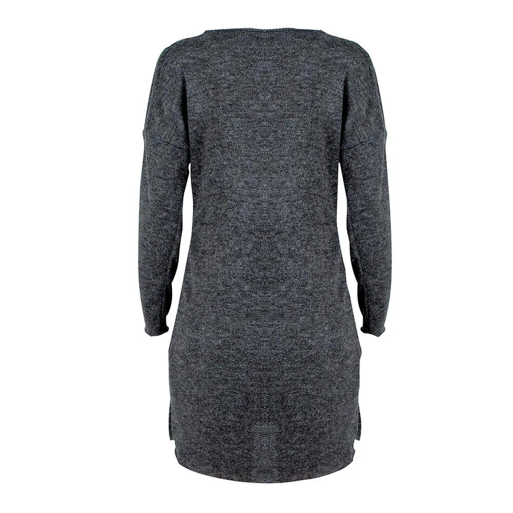 Женское платье-свитер с длинным рукавом, Повседневное трикотажное платье с круглым вырезом, Дамское асимметричное зимнее шерстяное платье# T2G