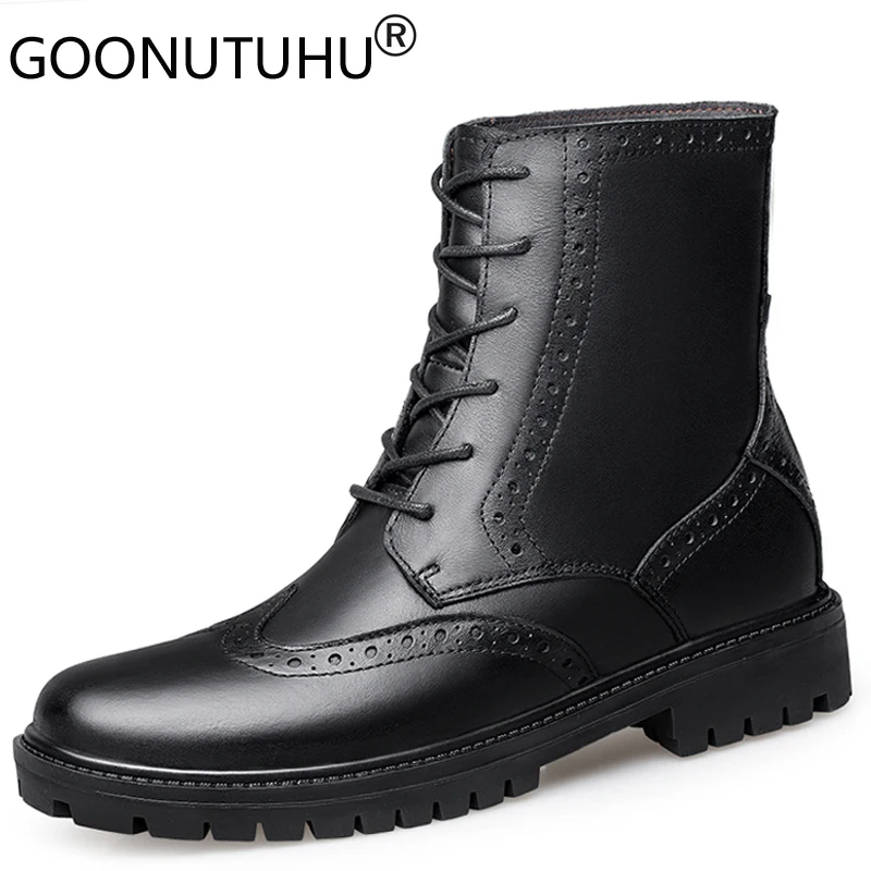 

2019 autumn winter fashion men's ankle boots casual genuine leather shoes male combat army boot man plush military boots for men