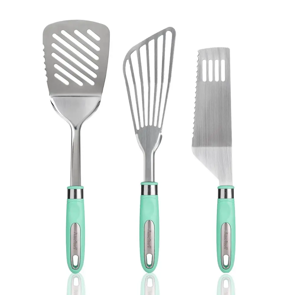 

2020 new Kitchen utensils 3 pcs Stainless Steel Fish Spatula turner Cooking Slotted Turner Cake Server Spatula Gadgets Tools