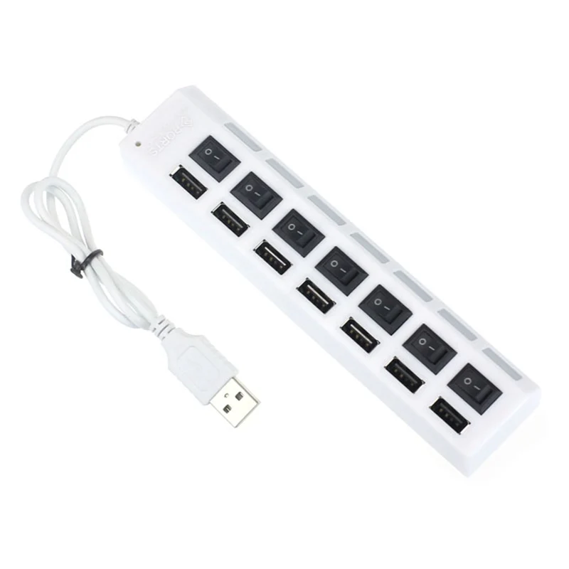 7 портов usb-хаб светодиодный USB Высокоскоростной адаптер 480 Мбит/с usb-хаб с выключателем питания для ПК, ноутбука, ПК, ноутбука с включением/выключением - Цвет: Белый