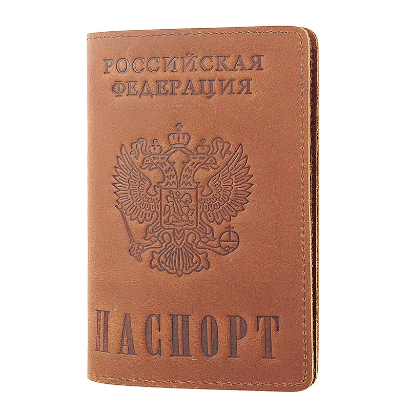 Couverture de Passeport en Cuir de la Fédération de Russie Porte-Cartes de Visite rétro Porte-Cartes d'identité-CCCP Marron