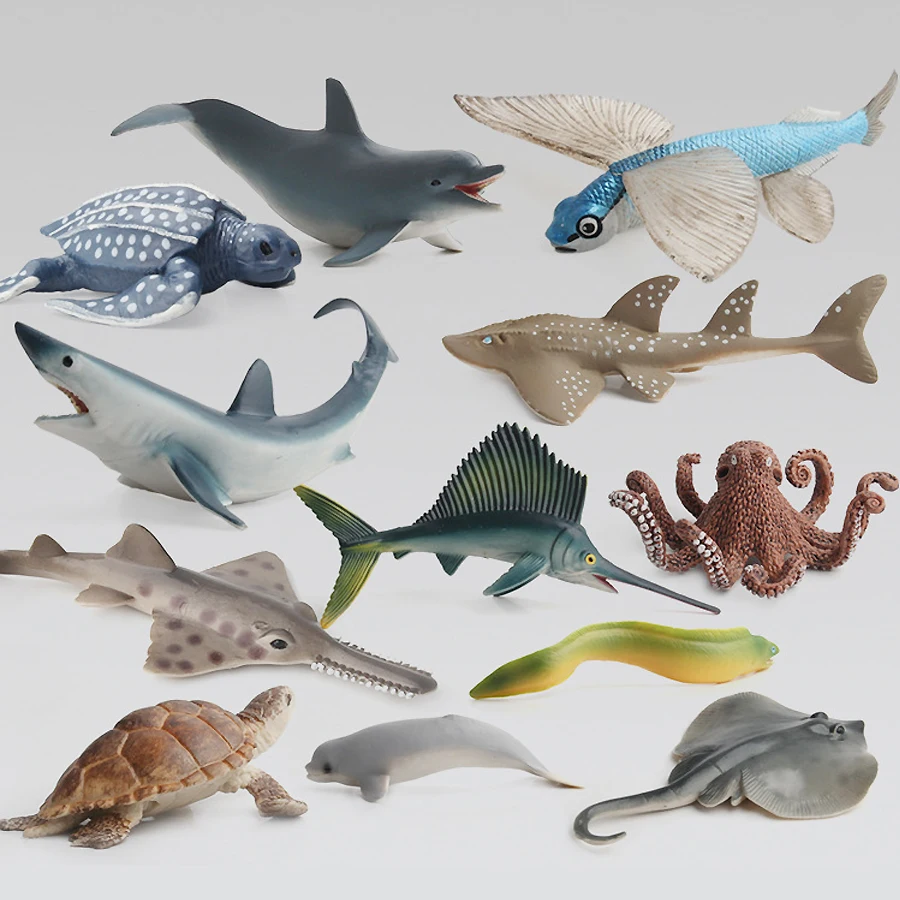 

Simulation Ocean Animal Model Sets Figures Shark Whale Turtle Dolphin Flying fish Sailfish Swordfish Eel Action Figurines Toys