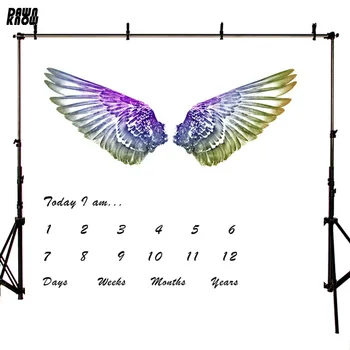 

DAWNKNOW Colorful Angel Wings Vinyl Photography Background Month Day Cartoon Cloud Backdrops For Newborn Photo Studio lv1802