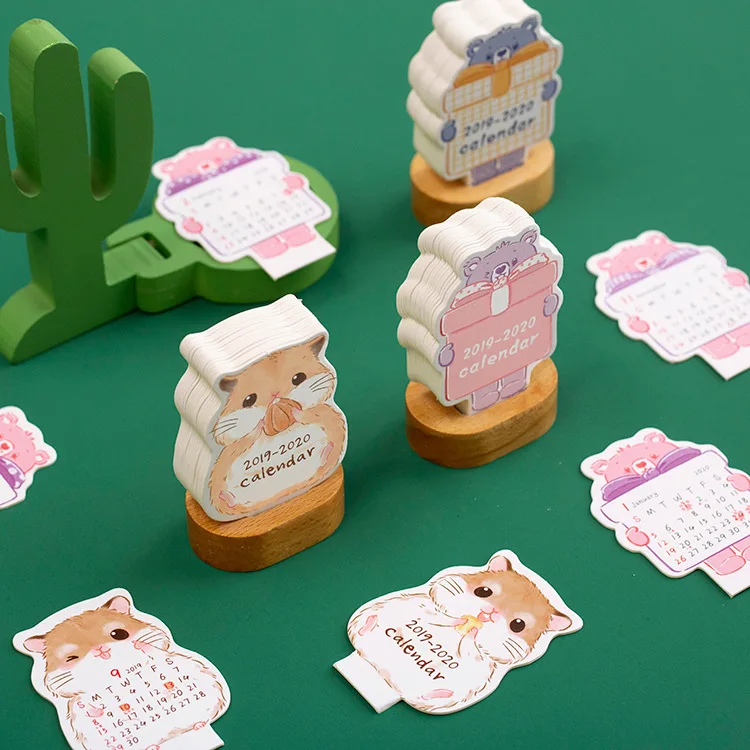 

2019 2020 NEW Cartoon Mini animals Cute Desktop Paper Calendar Daily Scheduler Table Planner Yearly Agenda Wood Stand Organizer