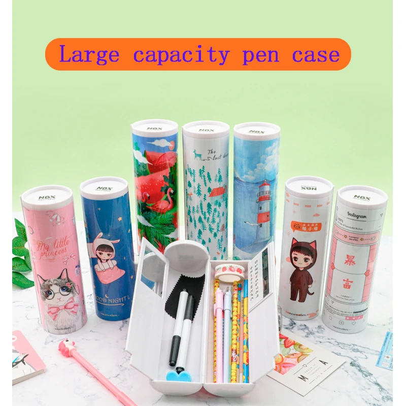 

Student stationery box multi-function pencil box plastic double-layer children nb pen box unicorn flamingo pen bag large capacit