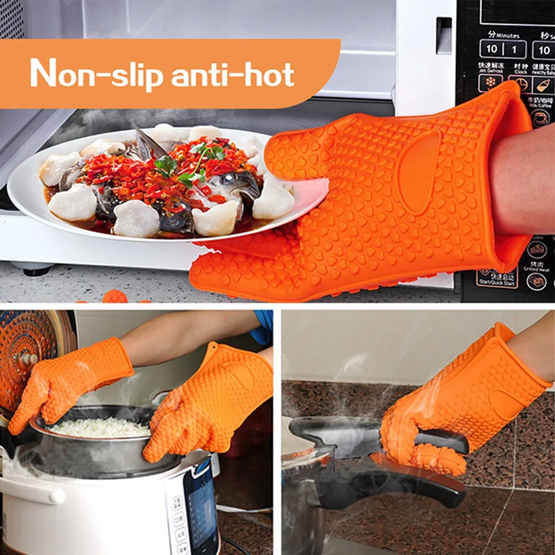 

2 Pairs Five Finger Silicone Gloves Microwave Anti-scalding Gloves High Temperature Insulation Gloves Kitchen Accessories FOU99