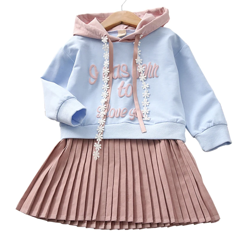 Повседневные спортивные платья для девочек; сезон весна-осень; плиссированное платье принцессы с длинными рукавами и капюшоном; платья-свитера; Детские костюмы; одежда