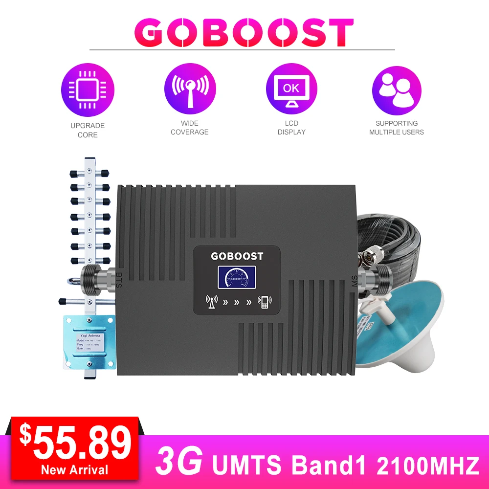 

Amplifier 3g cellular signal booster 2100mhz mobile signal booster LCD display repeater UMTS 3G 2100mhz yagi antanna 13m cable #