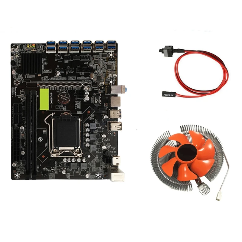 

B250C BTC Mining Machine Motherboard 12 USB 3.0 to PCI-E X16 Graphics Card Support LGA 1151 DDR4 DIMM SATA3.0 for Miner