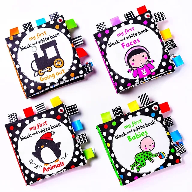 Baby Montessori Toys Black White Flash Cards Cloth Book Kids Sensory Toys High Contrast Visual Stimulation Learning Activity 1