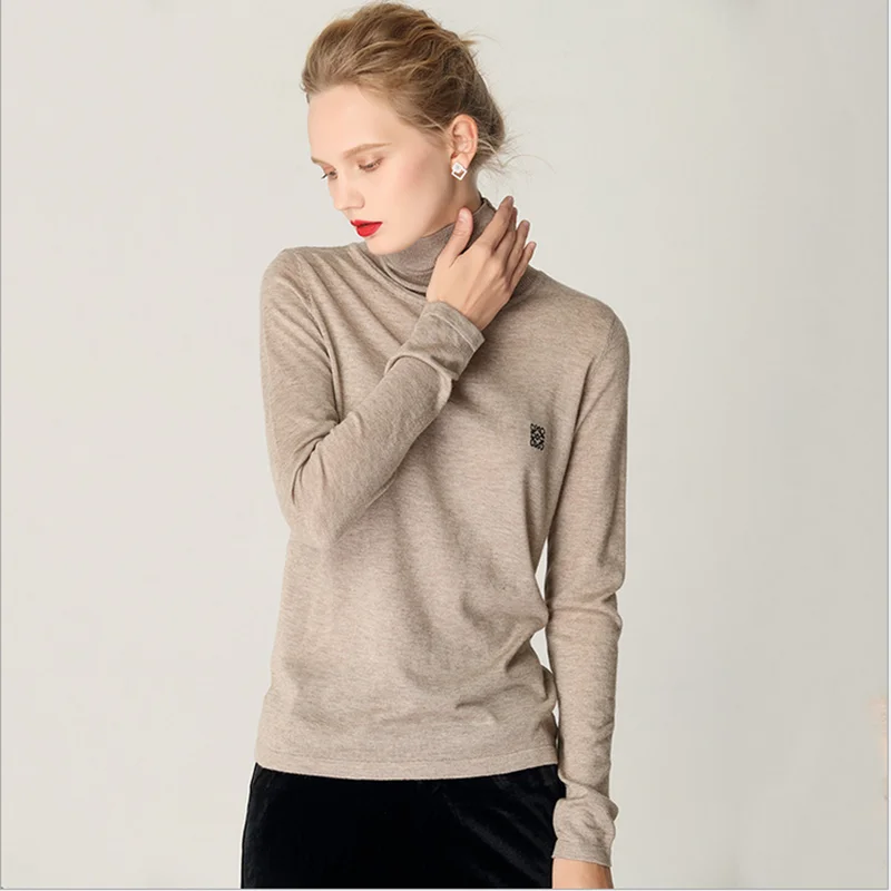 color same picture New style autumn winter sweater woman pure color soft comfortable pile collar bottom shirt self-cultivation knit sweater - Цвет: color same picture