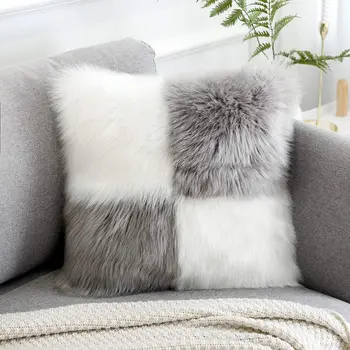 

White Grey Mixed Fluffy Pillow Covers Decorative Faux Fur Cushion Cover Throw Pillow Cover Home Decor Square Pillow Case 45x45cm