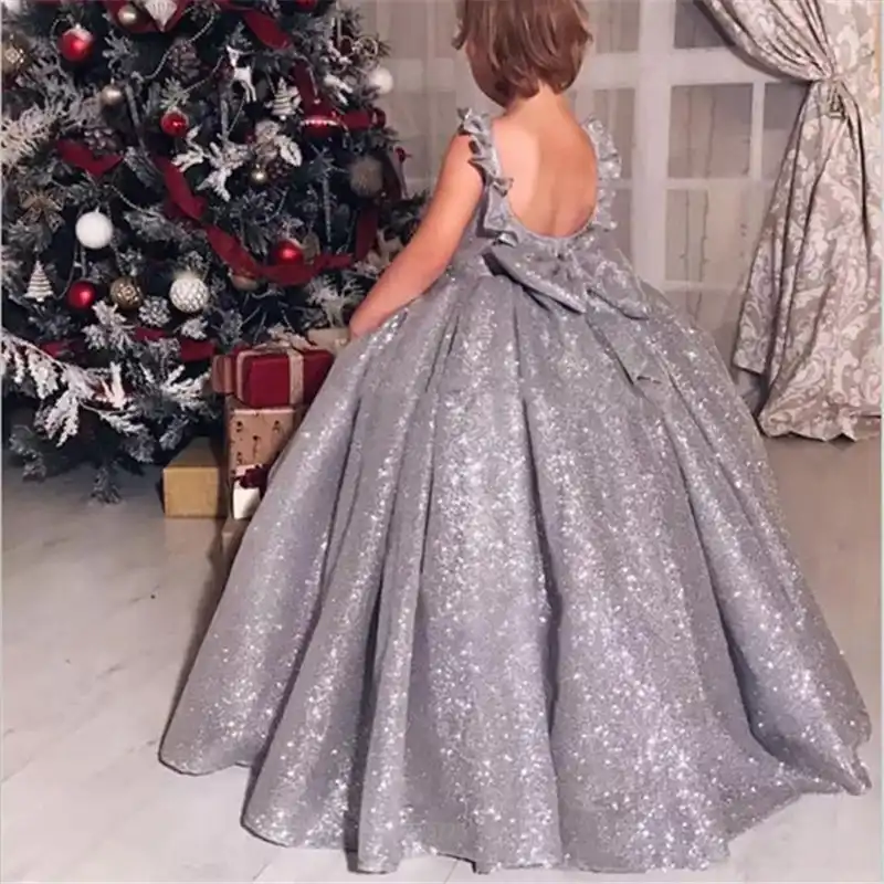 grey silver flower girl dresses
