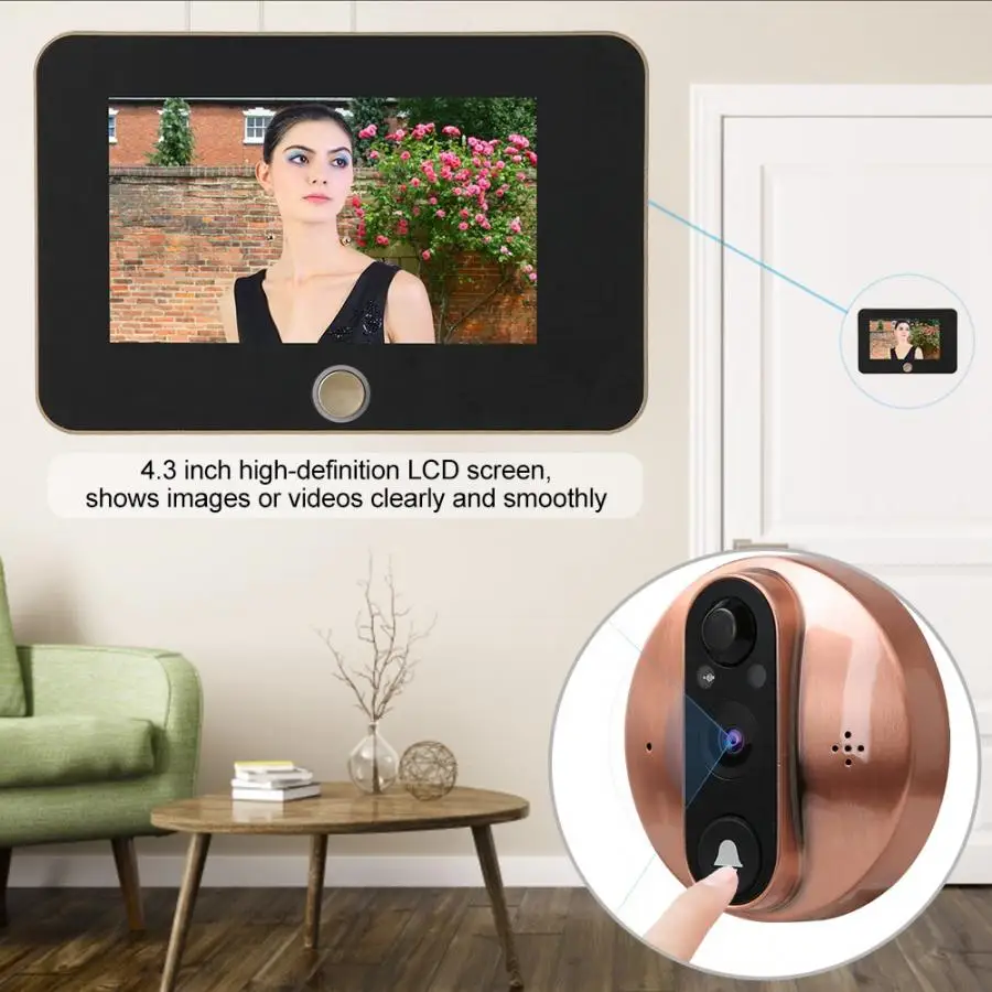 

4.3 Inch Monitor Wifi Smart Peephole Video Doorbell HD720P Camera Night Vision PIR Motion Detection APP Control For IOS Andriod