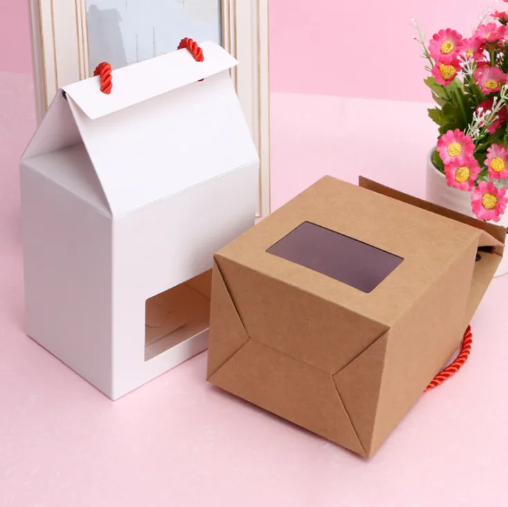 100pcs brown Kraft Paper cupcake box with handle paper boxes for cakes paper cupcake boxes with