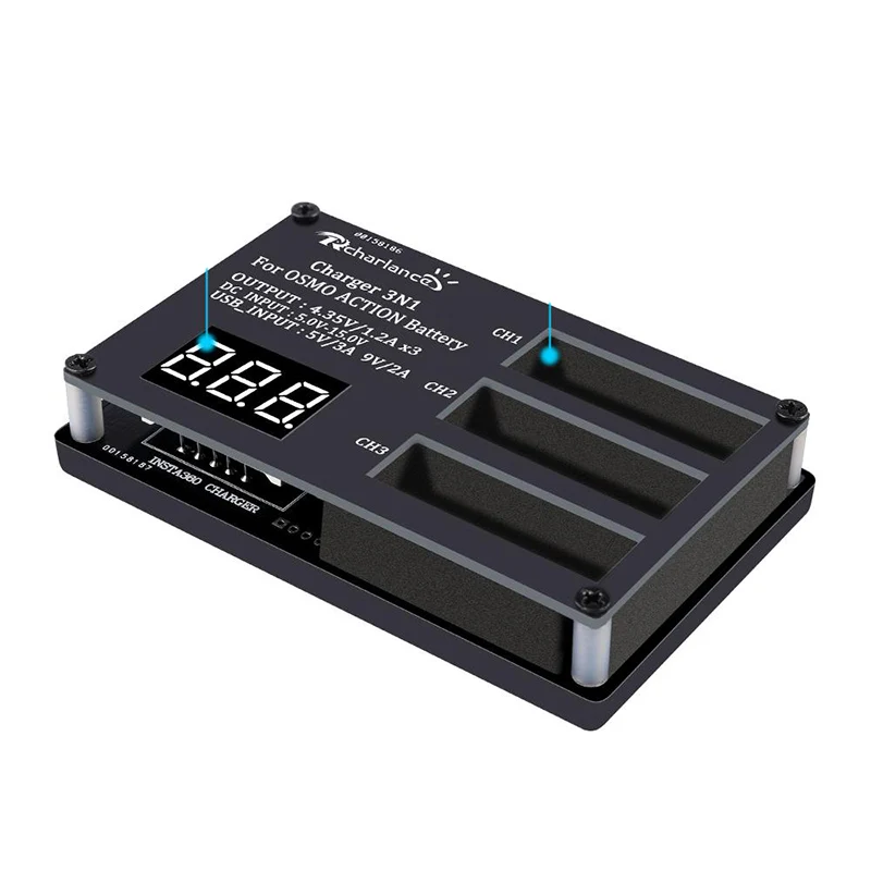 ABKT-Rcharlance 3 в 1 зарядное устройство для спортивной камеры s Для Dji Osmo Action charger 1300Mah комплект для зарядки литиевой батареи Dc Usb вход