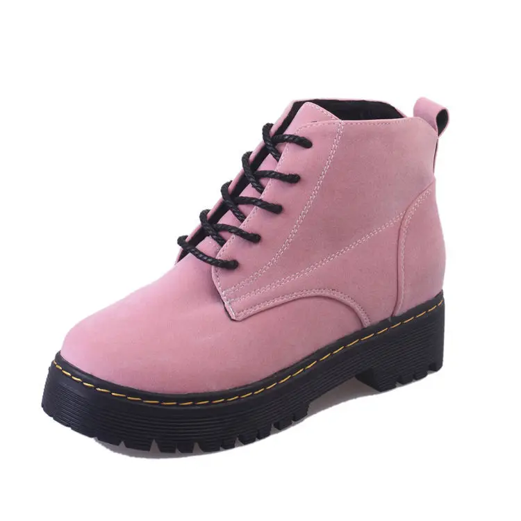 

Round Toe Suede High Top Women Martin Boots Lace Up Spring and Autumn Ladies Rubber Ankle Boots Vintage Retro Flat Boots